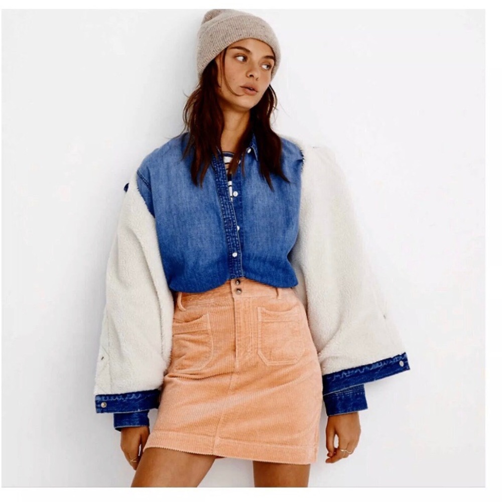 Madewell Peach Corduroy A-Line Mini Skirt